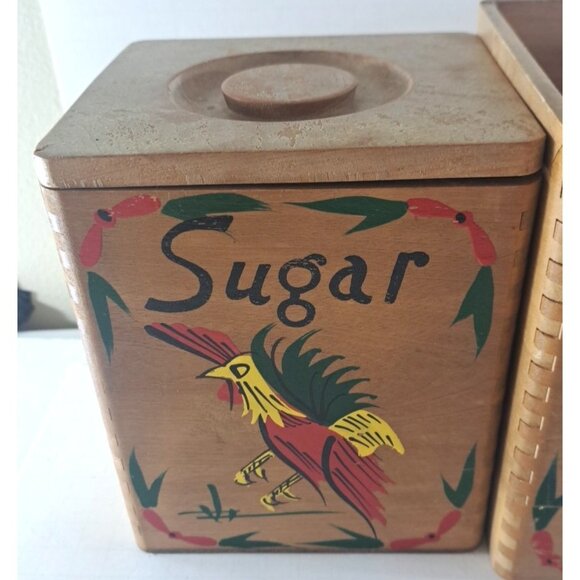 Vintage Fred Roberts Wood Rooster Canister Set Nesting Japan Farmhouse READ - Picture 5 of 9